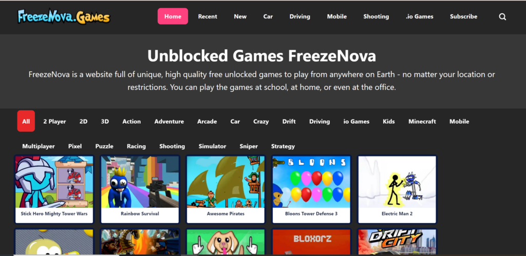 Freezenova: The Unblocked Games Online Free Space For Latest Games 